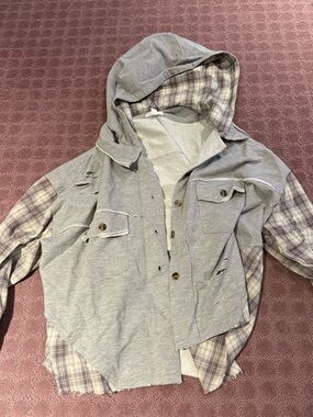 Dance & Marvel Gray Plaid Hooded Shirt